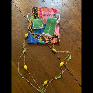 Lilly Pulitzer Gold Chain Necklace with Yellow Beads and Green Leaves